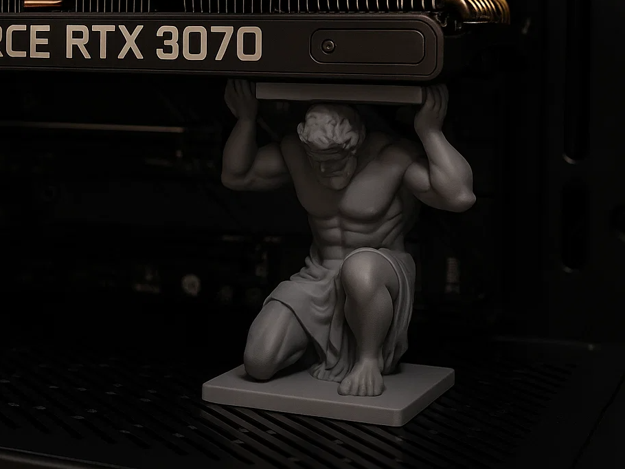 assets_task_01jvn6mrz6fbvrmp0xa575vgrg_1747689669_img_0 Atlas GPU Support Bracket • Mythology Inspired Graphics Card Holder • PC Case Display • Heavy Duty GPU Stand - Image 1