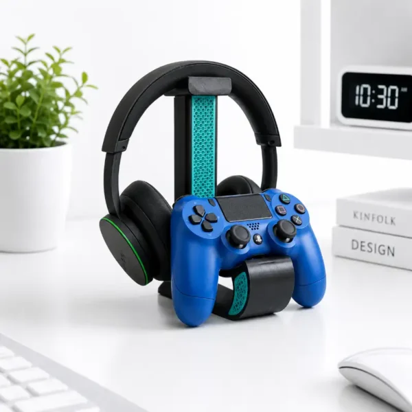 GameNest Duo Stand – 3D Printed Headphone & Controller Holder