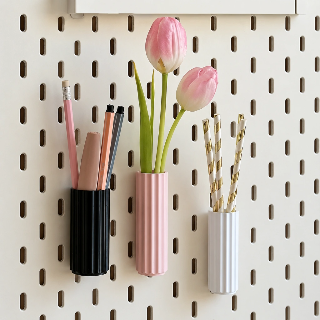 Container Vase Holder for Pegboard (2) Container Vase Holder for Pegboard | 3D Printed Pegboard Organizer - Image 1