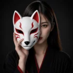 Japanese Kitsune Fox Mask – White & Red Traditional Anime Style