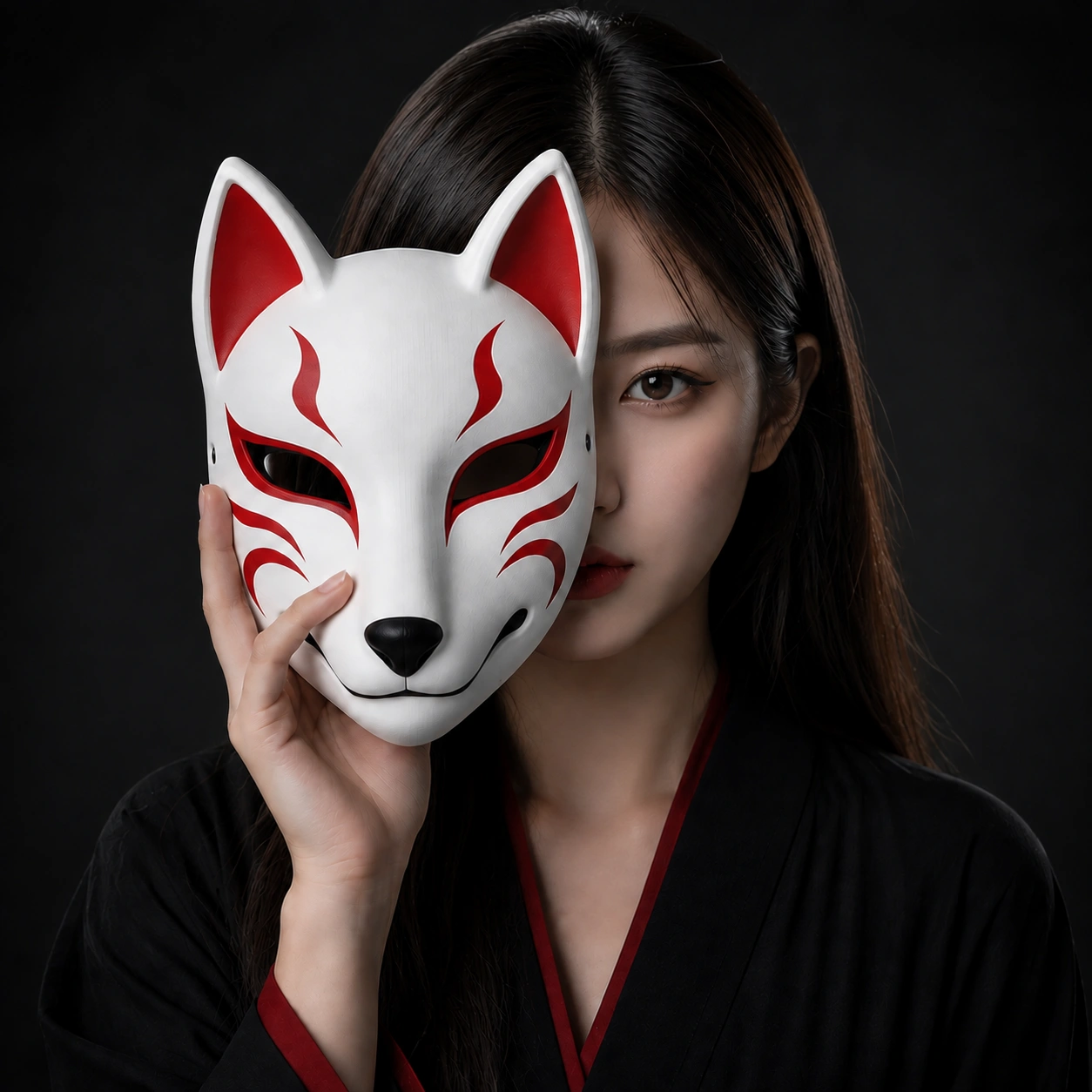 Japanese Kitsune Fox Mask – White & Red Traditional Anime Style Japanese Kitsune Fox Mask – White & Red Traditional Anime Style - Image 1