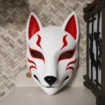 Japanese Kitsune Fox Mask – White & Red Traditional Anime Style - Image 2