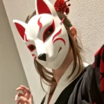 Japanese Kitsune Fox Mask – White & Red Traditional Anime Style - Image 3